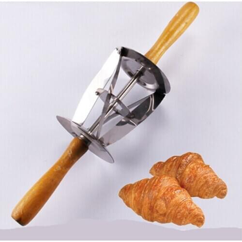 Stainless Steel Rolling Dough Cutter For Making Croissant With Wooden Handle Rolling Knife For Croissant Bread