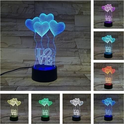 Nighdn 3D Lamp Night Light Love balloon Creative Valentines Day Gift Bedroom Dormitory Atmosphere USB Sleep Lighting