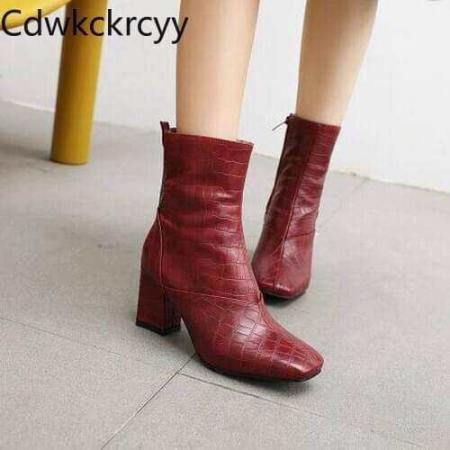 Winter The New fashion Square head Side zipper Martin boots black white Red wine green Sexy banquet High heels Women boots