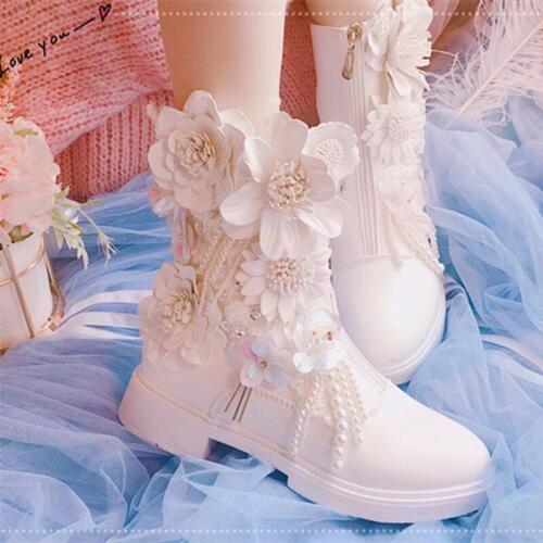 Lolita shoes sweet princess cute daily japanese flower short boots high-top women boots kawaii shoes cosplay loli women shoes
