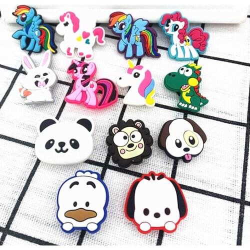 Original PVC Animal Shoe Buckle Accessories Panda Unicorn Shoe Decoration for Crock Charms Designer Kids Gift