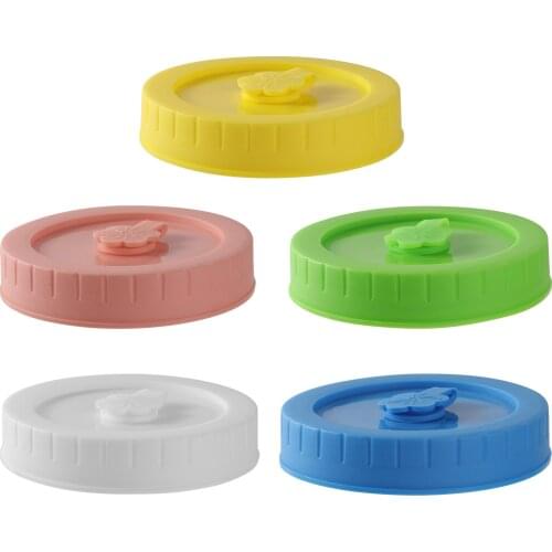 5Pcs 86mm Plastic Mason Jar Lids with Straw Hole Silicone Sealing Mason Canning Jar Covers Glass Bottle Jar Storage Jars Caps