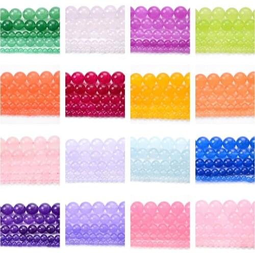Natural Stone Multicolor Chalcedony Jades Round Loose Spacer Beads for Jewelry Making DIY Handmade Bracelet Charms 4/6/8/10/12mm