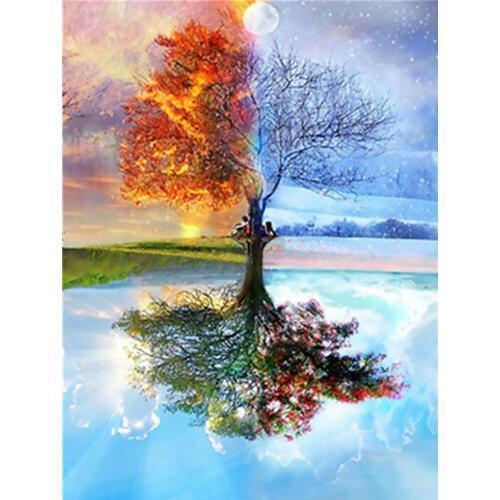 Oil Painting By Numbers DIY Picture Reflection Tree Landscape Paint Home Decoration Canvas Painting Coloring For Living Room Kit