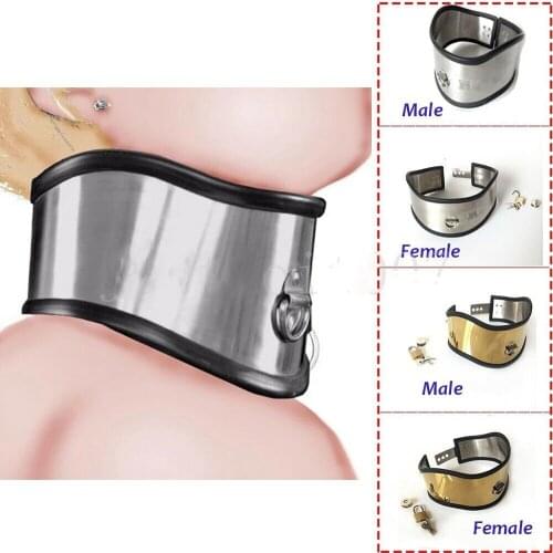 Stainless Steel Adjustable Necklet Collar Metal Restraint Posture Neck Ring Adult BDSM Bondage Product Sex Toys For Male Female