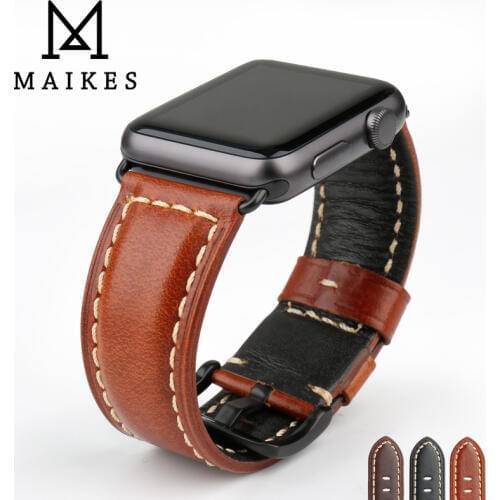 MAIKES Watch Accessories Leather Watchband For Apple Watch Strap 44mm 40mm Series 1 2 3 4 iWatch & Apple Watch Band 42mm 38mm