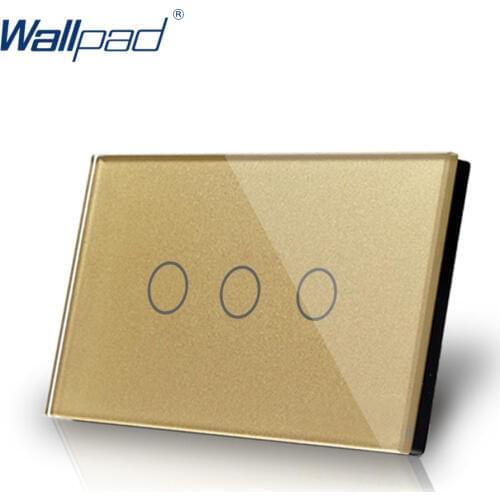 3 Gang 1 Way Smart Touch Switch US/AU 118*72mm Wallpad Luxury Crystal Gold Glass LED Indicator Electrical Wall Switch Plate