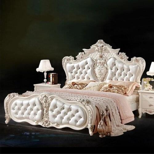 Modern european solid wood bed Fashion Carved leather french bedroom furniture pfy10050