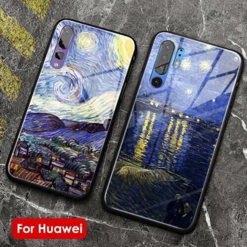 Vincent Van Gogh Gallery soft silicone phone case tempered glass For Huawei Honor 8x V 9 10 mate 10 20 P20 P30 lite pro nova 3i