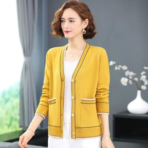 Women Clothing 2021 Spring Autumn Vintage Knit Cardigans Sweater Female V Neck Loose Pull Sweater Long Sleeve Ladies Coat Y635