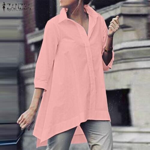 Womens Asymmetrical Blouses ZANZEA 2021 Stylish Spring Shirts Casual Long Sleeve Blusas Female Lapel Tunic Chemise
