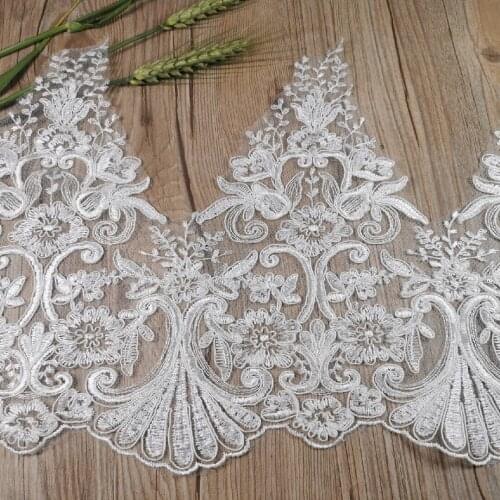 1yard Exquisite Ivory Mesh Cording Fabric Flower Venise Venice Mesh Lace Trim Applique Sewing Craft for Wedding Dec 27cm