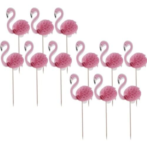 12x 3D Flamingo Cupcake Toppers Wedding Birthday Xmas Cake Decoration