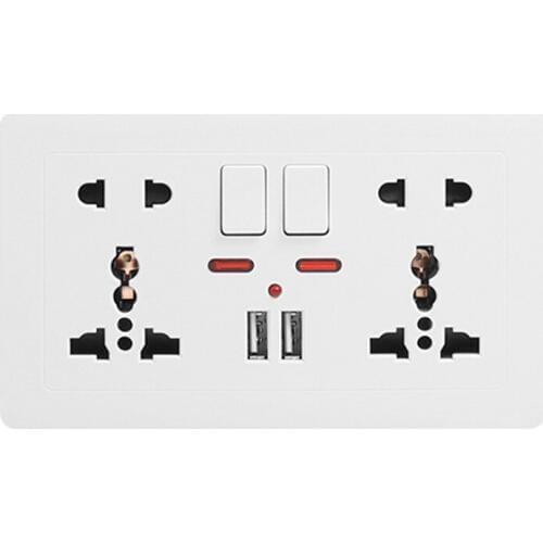 146 wall power socket Universal Double usb five Hole Switch control socket 2.1A Wall Charger Adapter Plug Socket Power