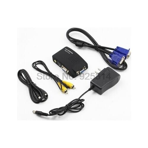 By dhl or ems 50pcs PC Laptop Composite Video TV RCA Composite S-Video AV To VGA LCD Out Converter Adapter Switch Box