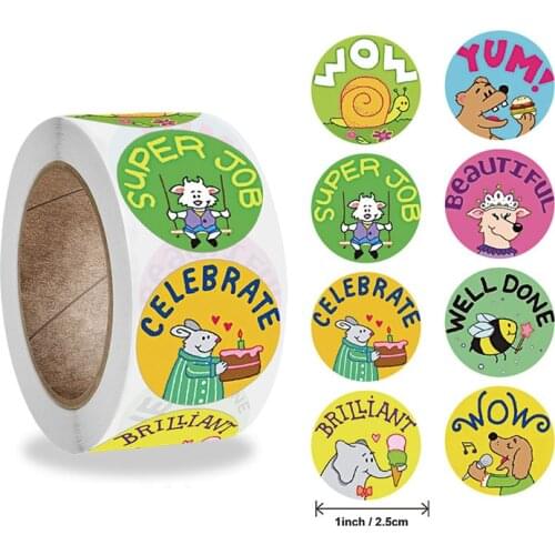 500pcs/Roll 1.5 inch Cartoon Animal Series Funny Sticker For Kids Gift Cute Stationery Decoration Toy Stickers