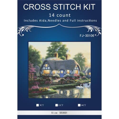 English Or russan packing 61X56CM, 14CT beautiful lovely counted cross stitch kit dream house home cottage at the river swan