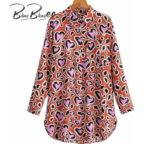 BlingBlingee Hit Color Printed Summer Drop Shoulder Long Sleeve Women Casual Loose Shirts Pocket Front Curved Hem Blouses Tops