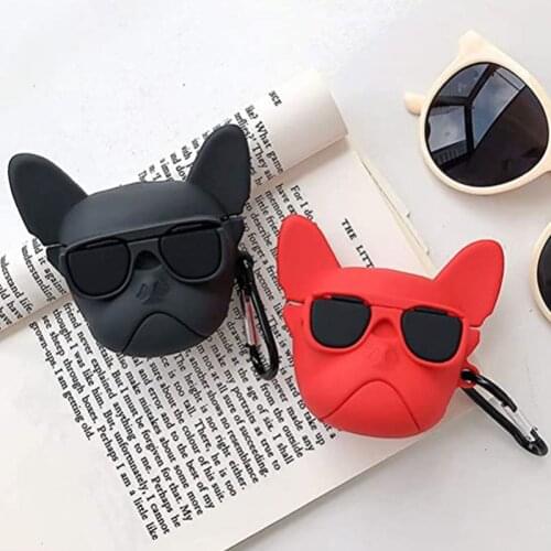 Airpods Case 1&2 New 3D Cute Cartoon Bulldog Accessories Shockproof Protective Premium Silicone Cover and Skin for Charging Case