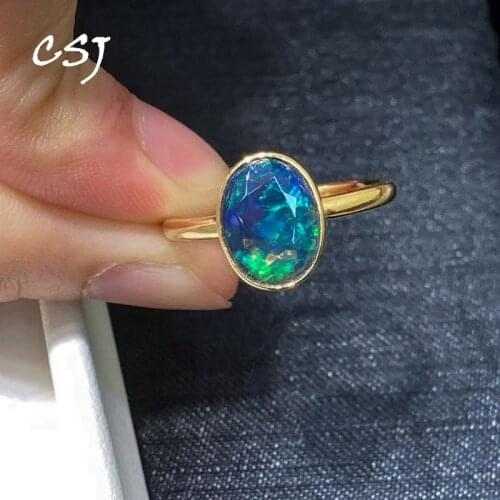 CSJ 100% Natural Opal Rings Sterling 18K Yellow Gold for Women Lady Party Wedding Engagement Birthday Gift Fine Jewelry