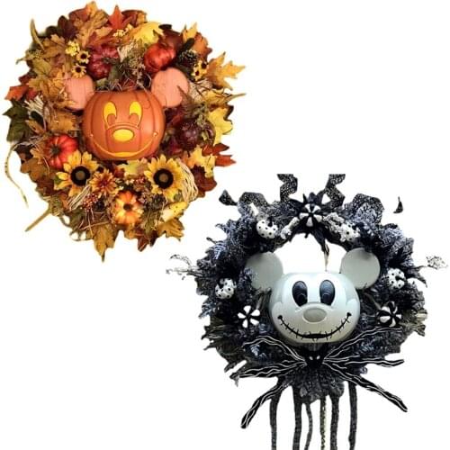 Pumpkin Wreath Decor Halloween Thanksgiving Front Door Decoration Outside Holiday Party Hanging Ornaments Plastic