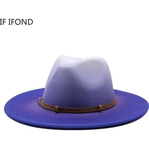 Quality Wide Brim Spray Paint Fedora Hat Women Men Wool Wide Brim Jazz Felt Hats Panama Chapeau Sombrero with Decor