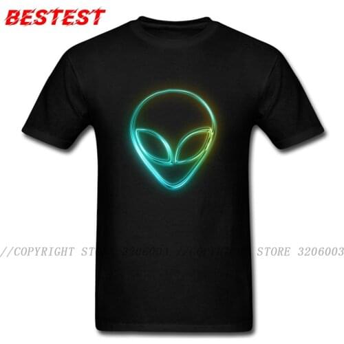 Comics Tshirts Alien Neon T Shirt Men Black T-shirts Geek Logo Design Clothes For Students 100% Cotton Tops Family Tees 3D