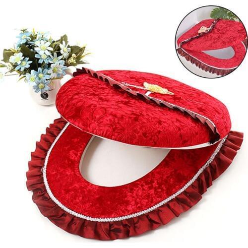 2 Pcs Pasted Toilet Seat Cushion Set Closestool Washable Soft Warmer Cover Pad Cushion