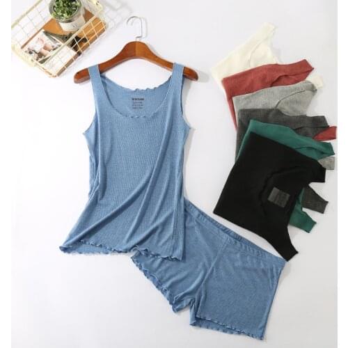 Girls Sleepwear Set New Loungewear Cotton Vest Shirt + Shorts Two Pieces Home Suit Slim Korean Pajamas Women Summer Pijamas