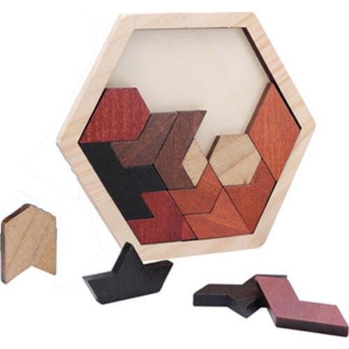 Colourful Hexagonal Wooden Geometric Shape Jigsaw Puzzles Board toys Educational Intelligence Toys
