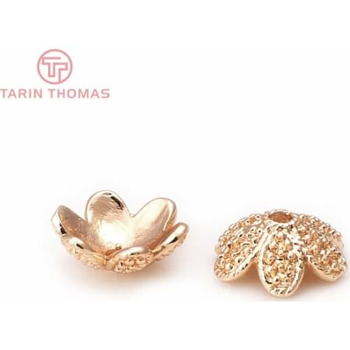 10PCS 12MM 24K Champagne Gold Color Brass Flower Beads Caps High Quality Diy Jewelry Findings Accessories wholesale