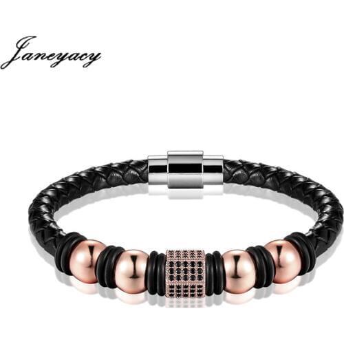 Janeyacy Hot Brand Bracelet Accessories Casual Leather Bracelet Mens Brave Zircon Bangle Womens CZ Bracelet Masculina Pulseira