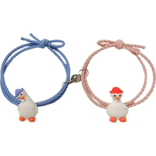 2pcs Cute Duck Magnet Couple Bracelets Metal Magnetic Bracelet Disctance Attract Lover Bracelet Gift Pulsera Cartoon Kid Gift