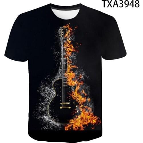 Summer Music Guitar Mens T-shirt, 3d Printing Fashion Tops For Boys And Girls, Hip-hop Rock And Roll Plus Size T-shirt 6xl-110