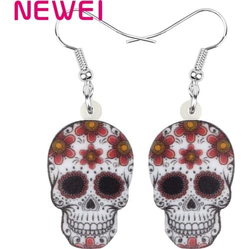 Newei Acrylic Halloween Skull Earrings Flower Aesthetic Big Dangle Drop Jewellery For Women Girls Kids Fashion Gift Decoration