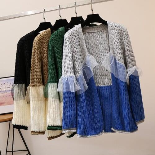 Autumn Women Sweater patchwork Color Casual Loose Knitted Cardigans