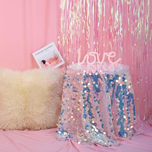 Iridescent Mermaid Unicorn Party Tablecloth Foil Fringe Curtain Party Backdrop Decorations Photo Props DIY Party Supplies