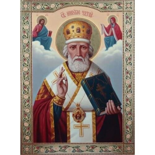 Full Square Round 5D Diy Diamond Painting Religion Icon of Saint Nicolaus Diamond Mosaic Handicraft Rhinestones 3d Embroidery Cross Stitch Kit AA1861