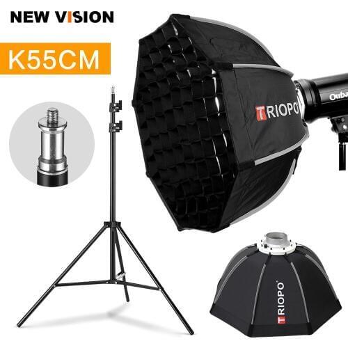 Triopo 55cm Portabe Bowens Mount Octagon Umbrella Softbox Outdoor Soft Box + Honeycomb Grid + 2m Light Stand for Studio Strobe