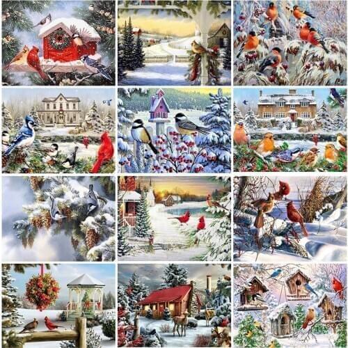 Needlework,DIY snowing red bird Patterns Cross Stitch,Sets For Embroidery Kit Full Embroidery Simple European Cross-Stitching