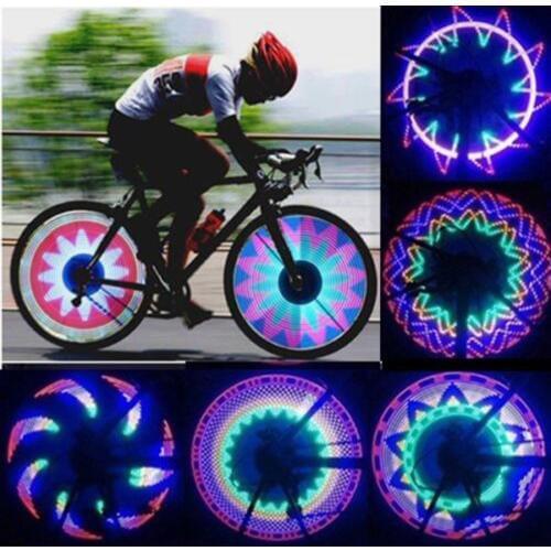 Two sides 32 LED 32-pattern Waterproof Wheel Signal Lights Colorful Rainbow for Bikes Bicycles Fixed on Bicycle spoke lights
