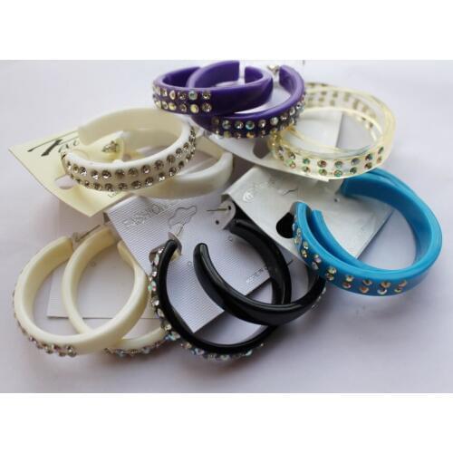 Mixed Colors 2 Row Crystal Rhinestone Resin/Acrylic Hoop Earrings Fashion Women Jewelry