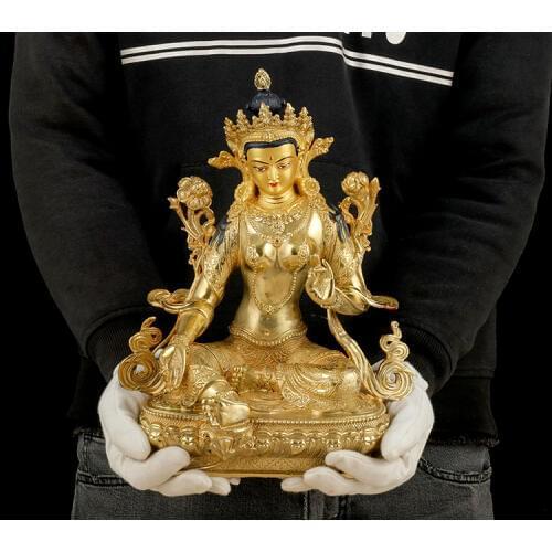 31CM Large High grade gilding Buddha statue- HOME family effective protection Tibetan Nepal Bodhisattva Tara Green Buddha statue