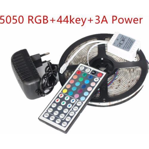 5050 RGB LED Strip Non-Waterproof / Waterproof 5M 300 Led Strip Light Fita Led String + 44 Key IR Remote + DC 12V 3A Power Kit