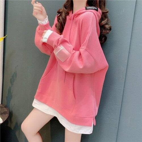 Thin womens new spring and autumn Korean version loose large 200 kg fake two early autumn tops