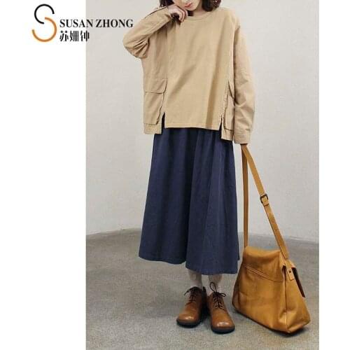 Women T-Shirt Female Tops 2021 Spring Summer New Natural Normcore Casual Oversize Cotton Long Sleeve Patchwork Pockets Button