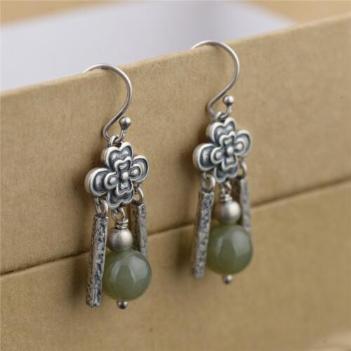 BESTLYBUY 100% 925 Sterling Silver Earrings For Women Hetian jades Earrings Vintage Thai Silver Jewelry Best Gifts