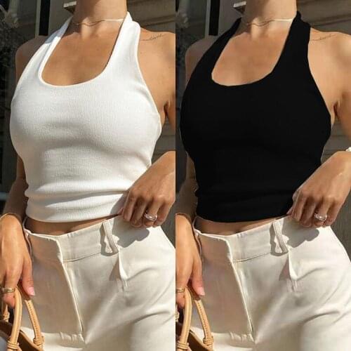 Sexy Halter backless Slim Female Crop Top Camisole Summer Wireless Bralette Crochet Top Solid Color Basic Bar party Camisole