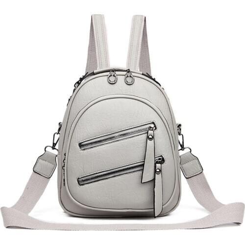 Double Zipper Womens Leather Backpack Fashion Mini Backpack School Bags for Teenage Girls Bagpack Cute Small Female Backpack