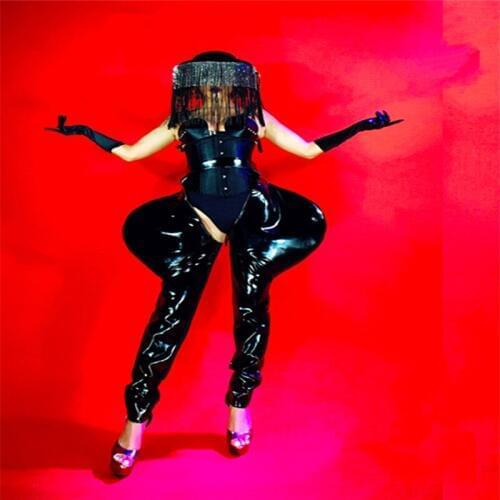 P42 Black color female bodysuit dj stage tassel headdress dj stage costumes bar sexy dresses outfit diamonds cloth jumpsuit bra